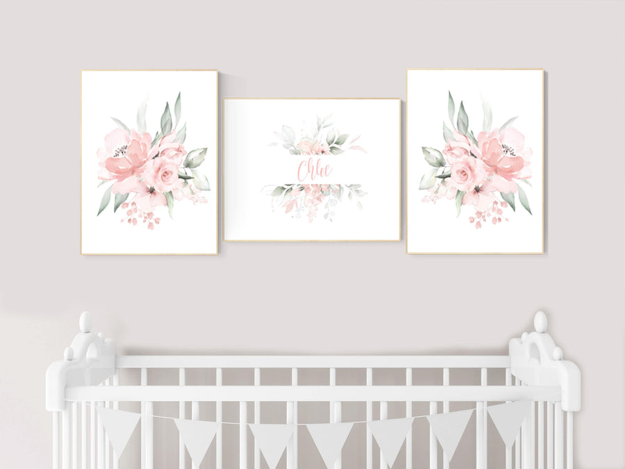 Nursery decor girl floral, nursery decor girl flowers, blush pink, nursery decor girl boho, floral nursery prints, nursery decor girl name