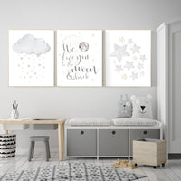 Nursery wall art grey, gray nursery, nursery decor neutral, baby room decor gender neutral, moon and stars, grey nursery decor baby room art