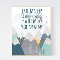 Nursery decor adventure, mountain nursery wall art, woodland, let him sleep for when he wakes, nursery decor neutral, nursery wall decor