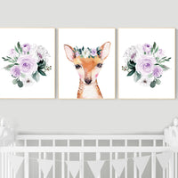 Nursery decor girl flower, purple, woodland animals, boho, nursery decor girl floral, purple nursery decor, floral nursery, deer, animals