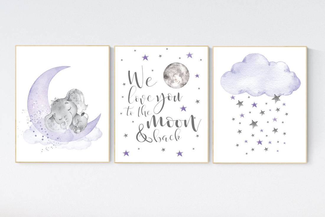 Nursery decor girl purple, lilac nursery, we love you to the moon and back, purple nursery, Nursery decor girl lavender, moon and stars