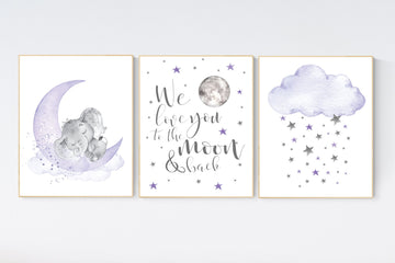 Nursery decor girl purple, lilac nursery, we love you to the moon and back, purple nursery, Nursery decor girl lavender, moon and stars