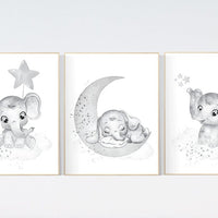 Nursery wall art gender neutral, gray nursery, elephant nursery wall decor, neutral nursery, baby room decor, grey nursery, unisex, twins