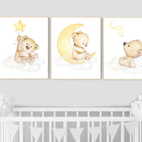 Nursery decor bear, gender neutral nursery wall art, yellow nursery, bear nursery print, teddy bear decor, nursery wall art animals, yellow