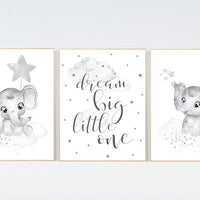 Nursery wall art grey, gray nursery, elephant, nursery decor neutral, baby room decor gender neutral, moon and stars, grey nursery decor