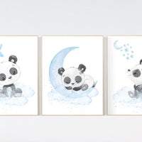 Nursery decor boy, panda nursery wall art, blue and grey, baby room decor boy, panda bear nursery, boy nursery wall art, nursery wall decor