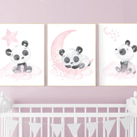 Nursery decor girl, panda nursery, pink and gray nursery wall art, panda nursery print, nursery decor animal, girl nursery wall decor, panda