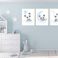 Nursery decor boy, panda nursery wall art, blue and grey, baby room decor boy, panda bear nursery, boy nursery wall art, nursery wall decor