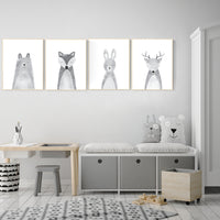 Nursery decor animals, gender neutral, grey nursery wall art, Nursery Animal Print Set, woodland nursery, Safari Animal, gray nursery