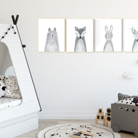 Nursery decor animals, gender neutral, grey nursery wall art, Nursery Animal Print Set, woodland nursery, Safari Animal, gray nursery