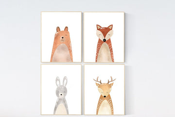 Nursery wall art animals, gender neutral, Woodland nursery prints, woodland nursery decor, Nursery wall art, Animal nursery, animal prints