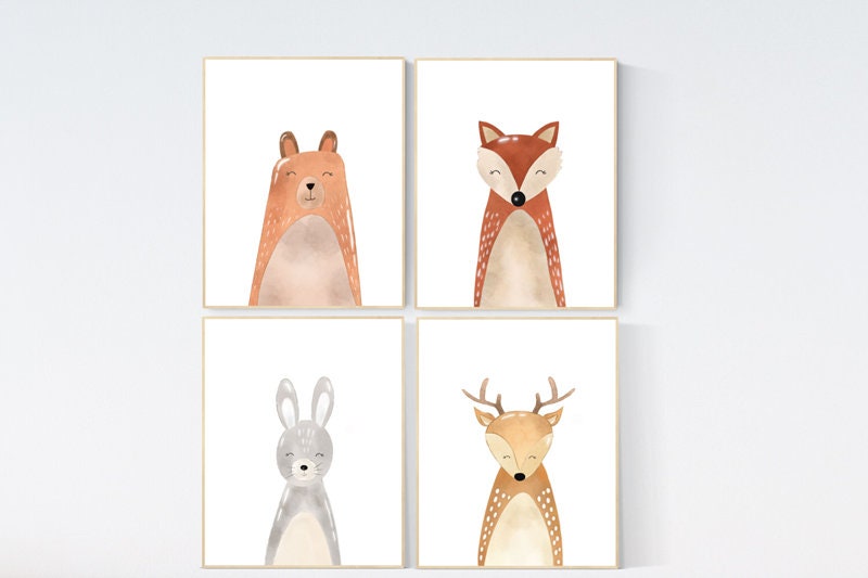 Nursery wall art animals, gender neutral, Woodland nursery prints, woodland nursery decor, Nursery wall art, Animal nursery, animal prints