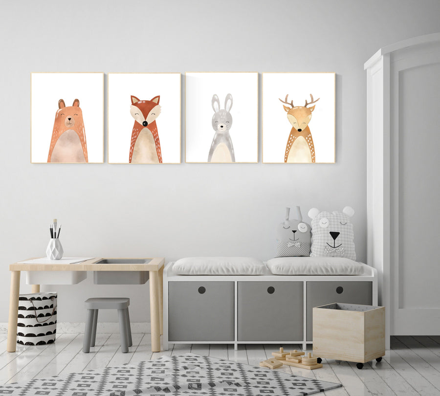 Nursery wall art animals, gender neutral, Woodland nursery prints, woodland nursery decor, Nursery wall art, Animal nursery, animal prints