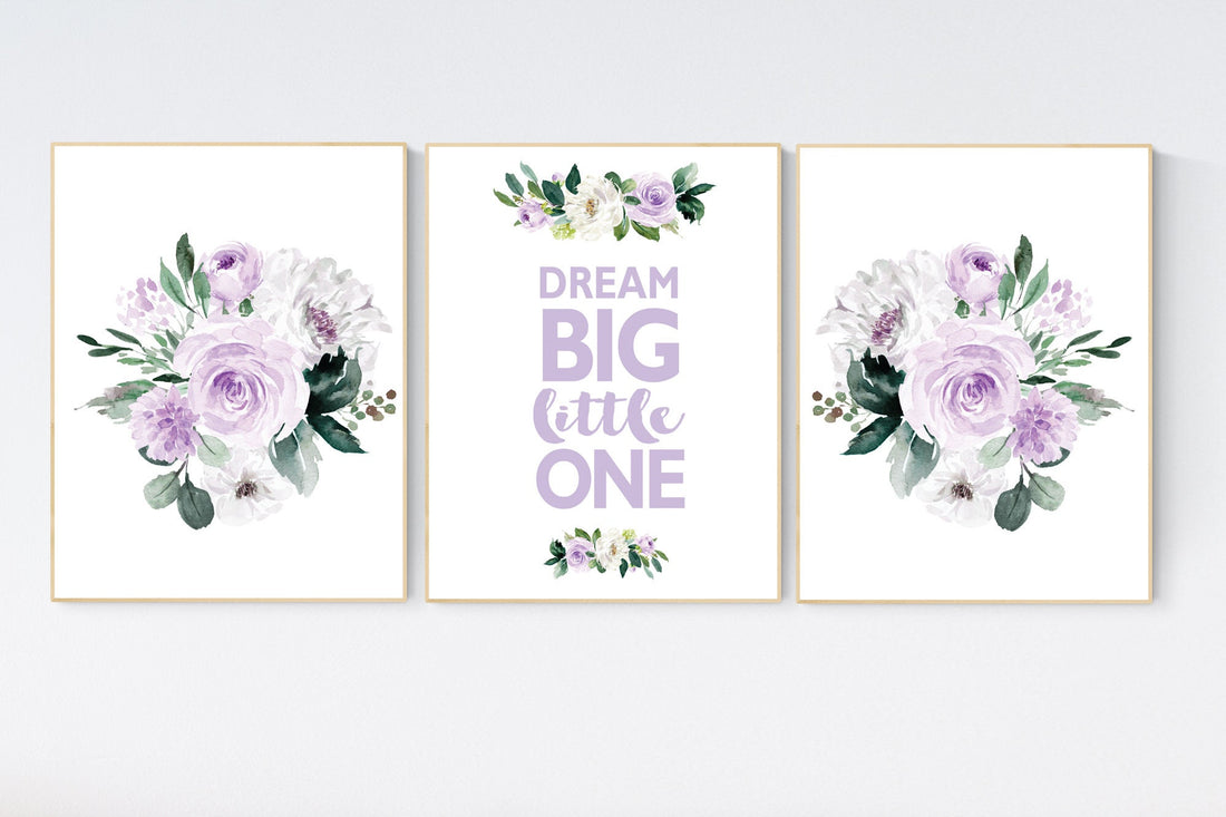 Nursery decor girl purple, Nursery decor girl flower, dream big little one, lavender nursery, lilac, girls room wall decor, floral nursery