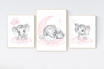 Nursery decor girl pink and gray, Elephant nursery wall art, girl nursery ideas, pink grey nursery wall decor, nursery prints girl
