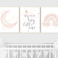 Nursery prints rainbow, blush Nursery decor girl, blush gold nursery wall art, blush pink, moon star, cloud, nursery wall art, sun nursery