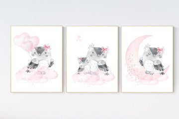 Nursery decor girl owl, nursery wall decor pink, owl nursery art, owl nursery wall art, owls nursery art, nursery wall art moon, animal
