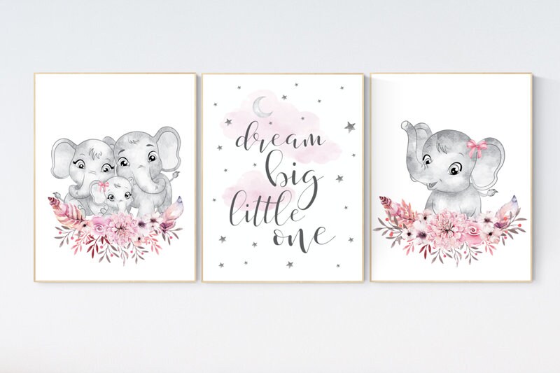 Nursery decor girl boho, elephant nursery wall art, nursery decor girl floral, nursery decor girl woodland, flower nursery, boho nursery