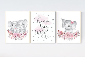 Nursery decor girl boho, elephant nursery wall art, nursery decor girl floral, nursery decor girl woodland, flower nursery, boho nursery