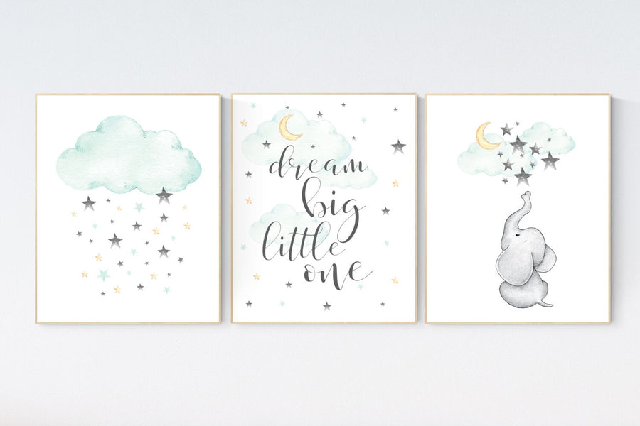 Mint and orange nursery, nursery decor elephant, cloud and star, dream big, mint orange, nursery decor boy teal, gender neutral nursery