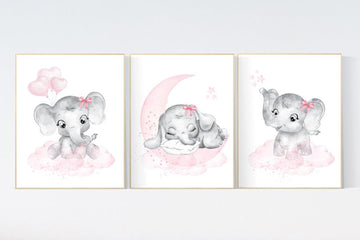 Canvas Listing: Nursery wall art girl elephant, Nursery decor girl pink and gray, girl nursery ideas, nursery prints girl animal, girl room