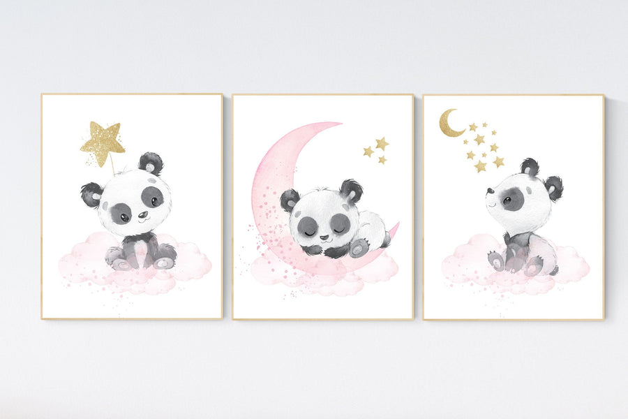 Nursery decor girl, panda nursery, pink and gold nursery wall art, panda nursery print, nursery decor animal, girl nursery wall decor, panda