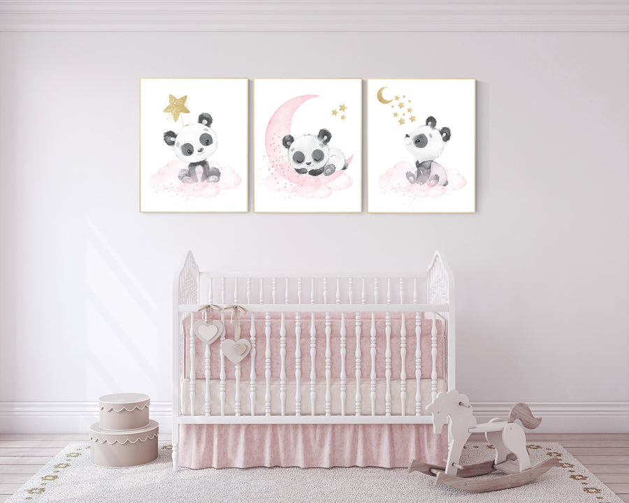 Nursery decor girl, panda nursery, pink and gold nursery wall art, panda nursery print, nursery decor animal, girl nursery wall decor, panda