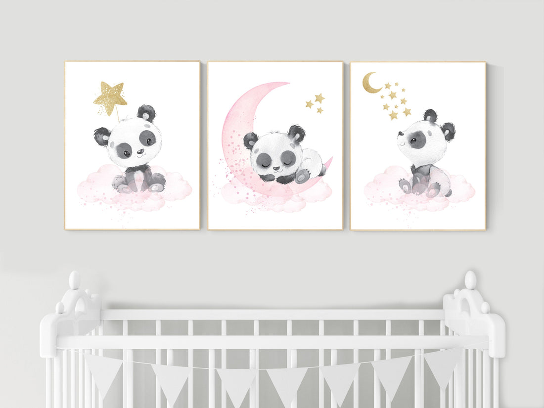 Nursery decor girl, panda nursery, pink and gold nursery wall art, panda nursery print, nursery decor animal, girl nursery wall decor, panda