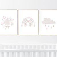 Nursery prints rainbow, blush pink Nursery decor girl, nursery wall art, moon, star, cloud, nursery wall art, blush, rainbow prints