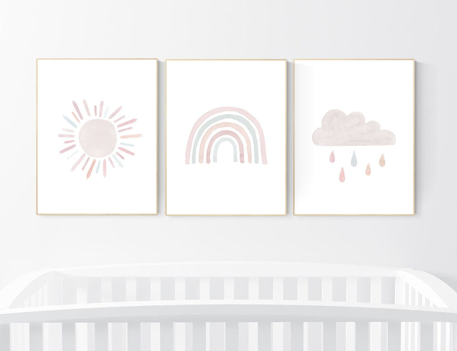 Nursery prints rainbow, blush pink Nursery decor girl, nursery wall art, moon, star, cloud, nursery wall art, blush, rainbow prints