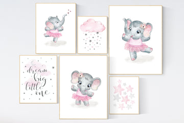 Ballerina elephant, baby room decor girl, Elephant, nursery prints girl, elephant nursery print, Nursery Girl Print, Pink nursery wall art