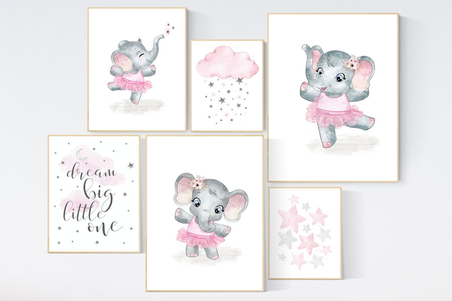 Ballerina elephant, baby room decor girl, Elephant, nursery prints girl, elephant nursery print, Nursery Girl Print, Pink nursery wall art