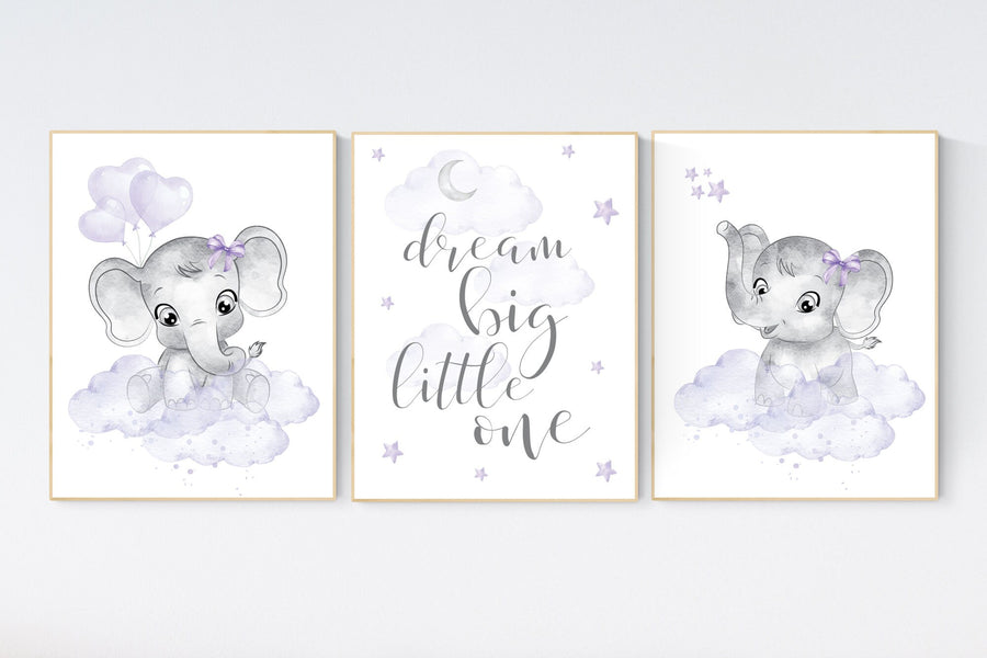 Nursery prints girl, Nursery decor girl purple, nursery decor elephant girl, moon and stars, lavender, girl nursery ideas, lilac nursery