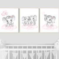 Nursery decor girl pink and gray, Elephant nursery wall art, girl nursery ideas, pink grey nursery wall decor, nursery prints girl