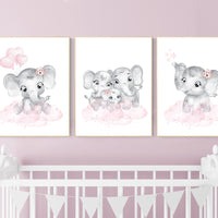 Nursery decor girl pink and gray, Elephant nursery wall art, girl nursery ideas, pink grey nursery wall decor, nursery prints girl