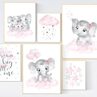 Elephant nursery, nursery wall art girl pink and gray, nursery decor girl, dream big little one, pink nursery, animal prints, girl nursery