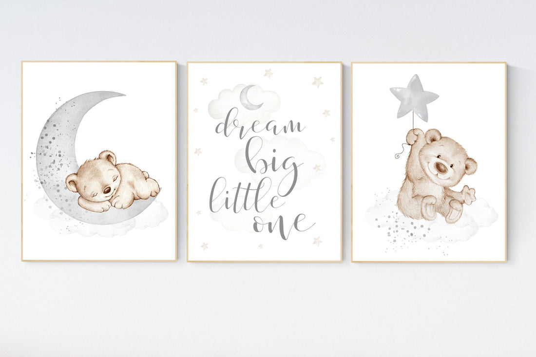 Nursery decor bear, nursery decor boy, bear nursery print, teddy bear decor, nursery wall art animals, boy nursery art, grey nursery, gray