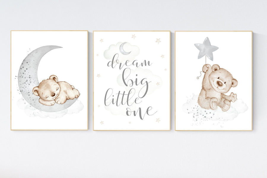Nursery decor bear, nursery decor boy, bear nursery print, teddy bear decor, nursery wall art animals, boy nursery art, grey nursery, gray