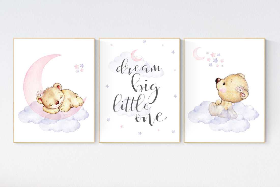 Purple and pink, Nursery decor girl bear, lavender, nursery decor girl pink and purple, animal nursery, teddy bear, nursery wall decor