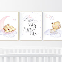 Purple and pink, Nursery decor girl bear, lavender, nursery decor girl pink and purple, animal nursery, teddy bear, nursery wall decor