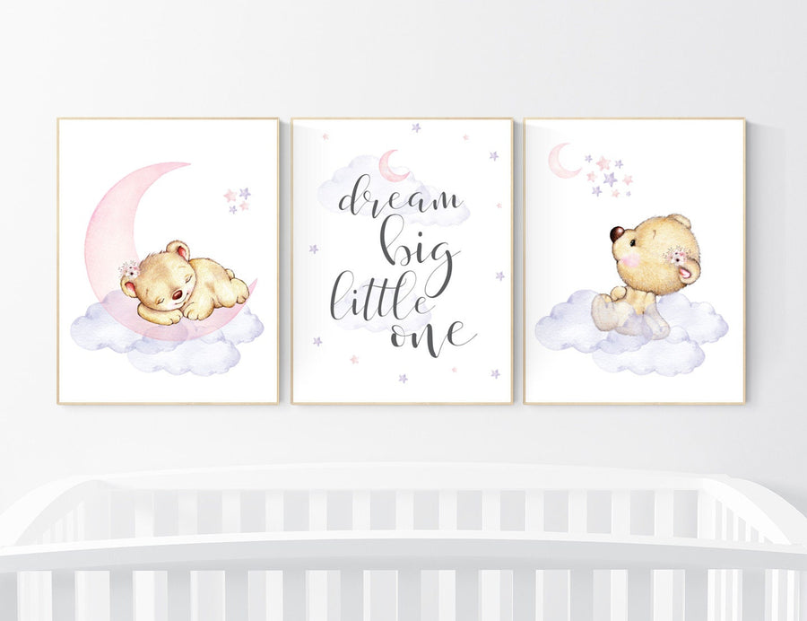 Purple and pink, Nursery decor girl bear, lavender, nursery decor girl pink and purple, animal nursery, teddy bear, nursery wall decor