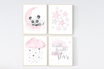 Nursery decor girl pink and gray, bear nursery, nursery decor girl pink, twinkle twinkle little star, moon and star nursery, teddy bear