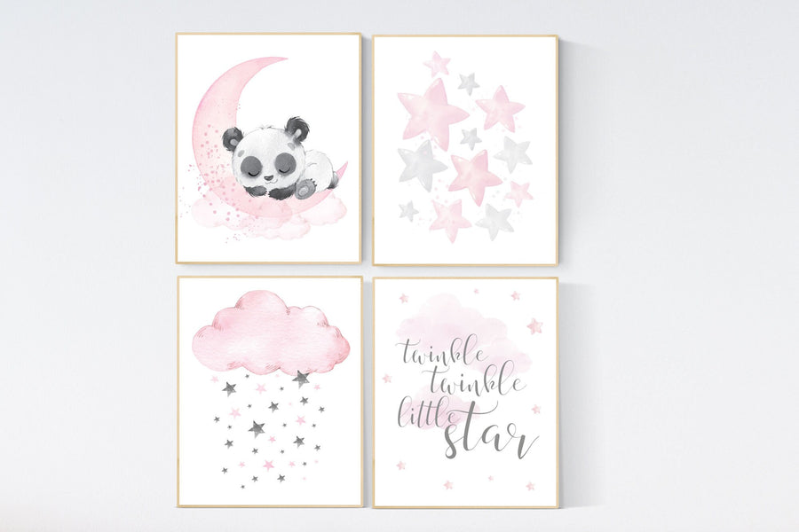 Nursery decor girl pink and gray, bear nursery, nursery decor girl pink, twinkle twinkle little star, moon and star nursery, teddy bear