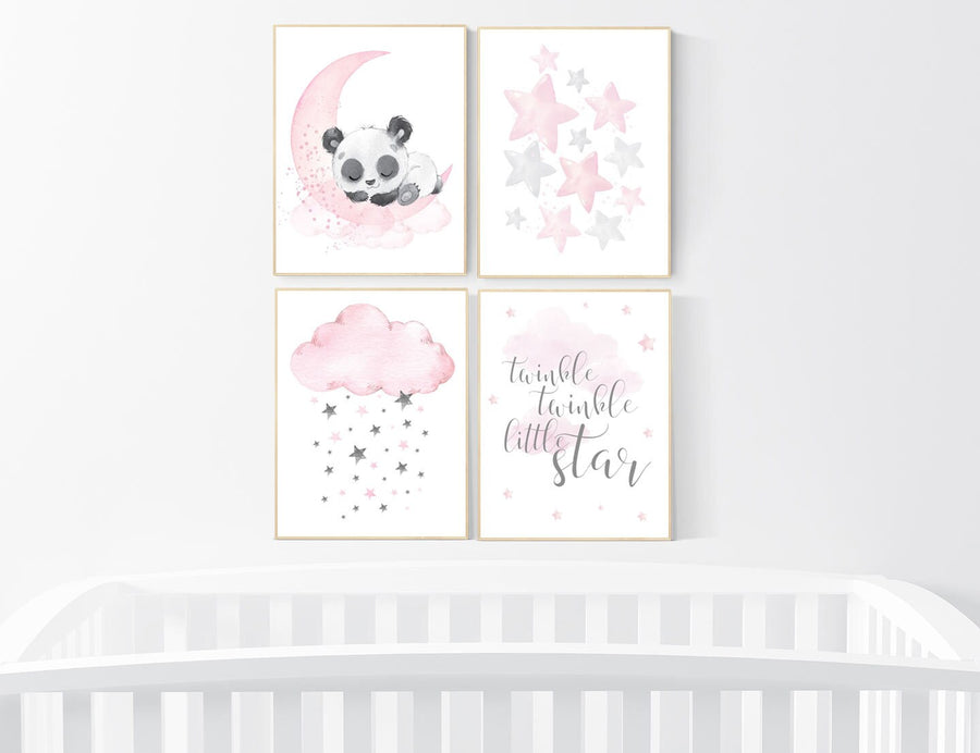 Nursery decor girl pink and gray, bear nursery, nursery decor girl pink, twinkle twinkle little star, moon and star nursery, teddy bear