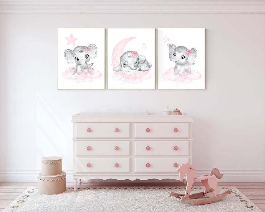 Nursery wall art girl elephant, pink and gray nursery decor, girl nursery ideas, baby registry, baby shower, nursery prints girl animal