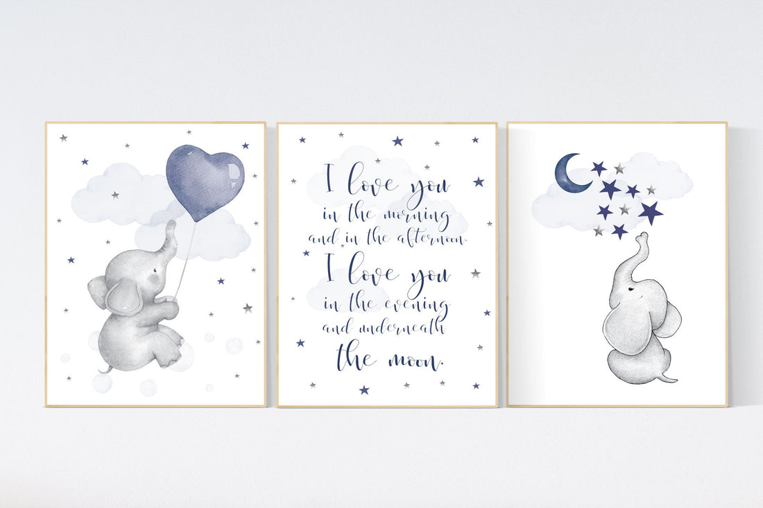 Nursery decor boy navy blue, Nursery wall art boy, navy nursery decor, moon and stars, i love you in the morning and in the afternoon