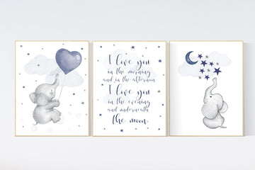 Nursery decor boy navy blue, Nursery wall art boy, navy nursery decor, moon and stars, i love you in the morning and in the afternoon
