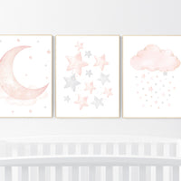 Nursery decor girl, Blush pink, cloud, stars, moon, blush nursery wall art, girls nursery wall decor, nursery prints girl, blush prints