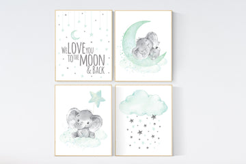 Nursery decor elephant, gender neutral nursery decor, Nursery decor girl elephant, Mint nursery decor, gender neutral, nursery wall decor