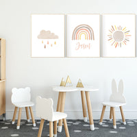 Nursery decor gender neutral, rainbow nursery art, Rainbow Wall Art, rainbow Print Set, Cloud Rainbow Sun, nursery decor name, Rainbow print